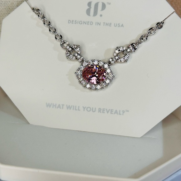 Bomb Party Pink Rose Quartz Necklace on Rhodium New NK86572 - Picture 7 of 7